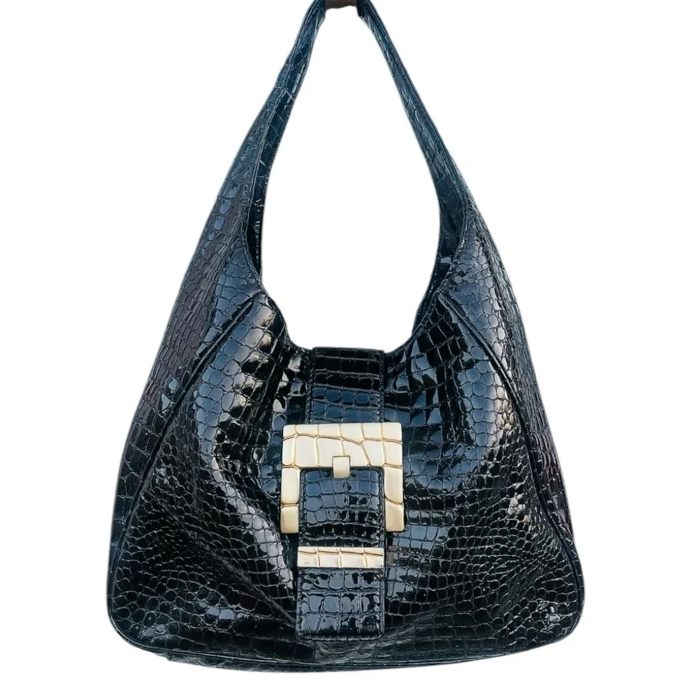 Michael Kors Luxurious Black Croc Embossed Hobo Bag